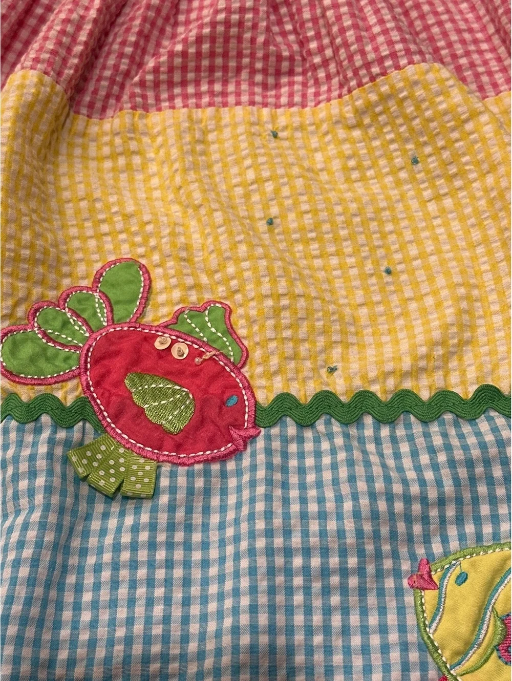 Rare, Too! Girls Colorful Gingham Dress with Fish Appliques Size 3T